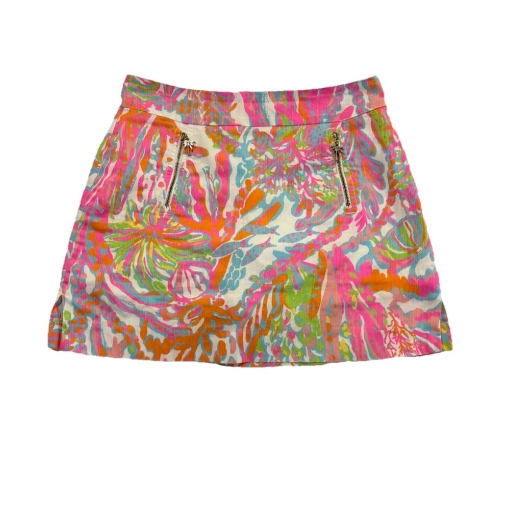 Lilly Pulitzer Marigold skort Palm Tree zipper pockets Scuba To Cuba Sz 0